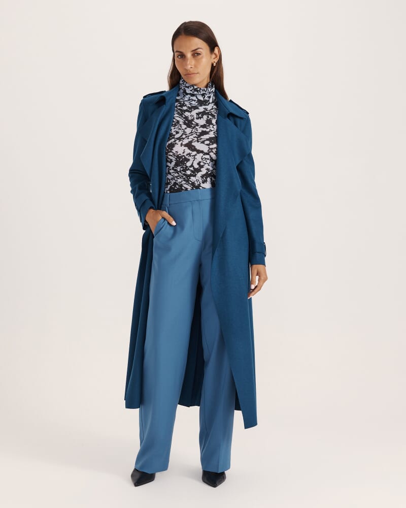 Karla Wool Longline Trench Coat in PEACOCK