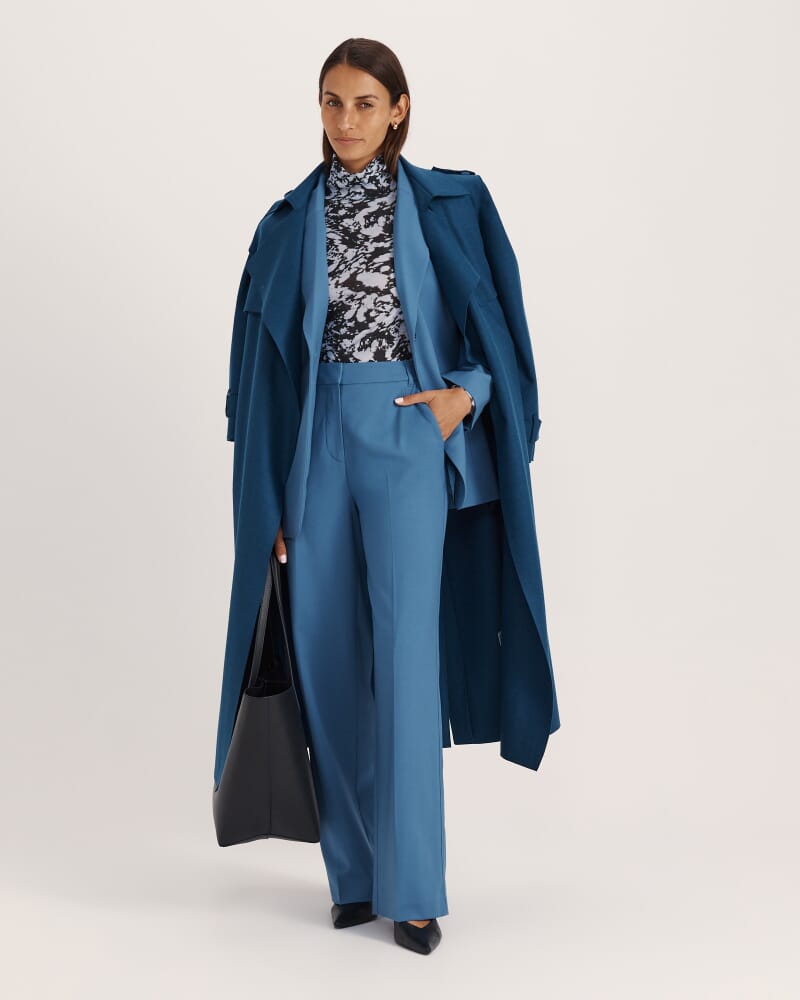 Karla Wool Longline Trench Coat in PEACOCK