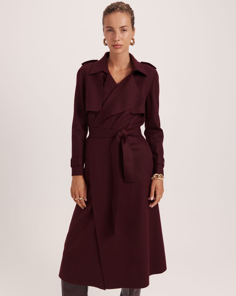 Karla Wool Longline Trench Coat in PLUM