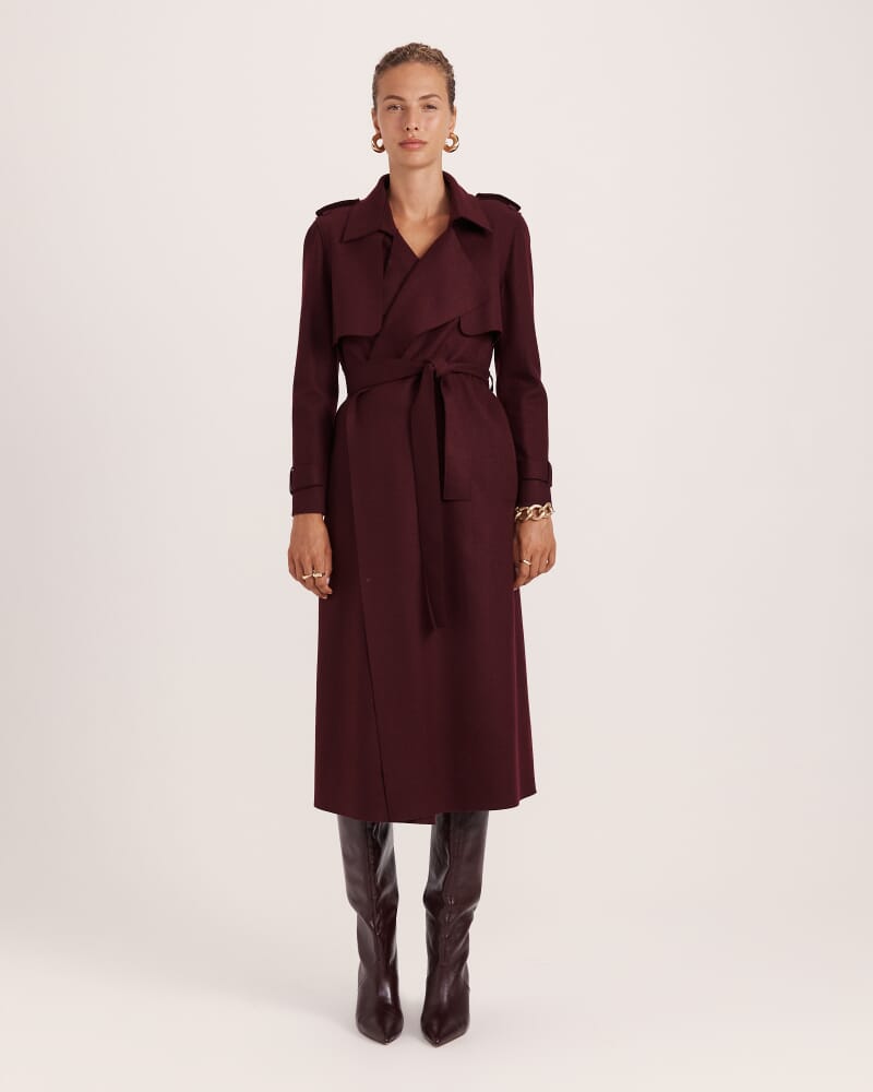 Karla Wool Longline Trench Coat in PLUM