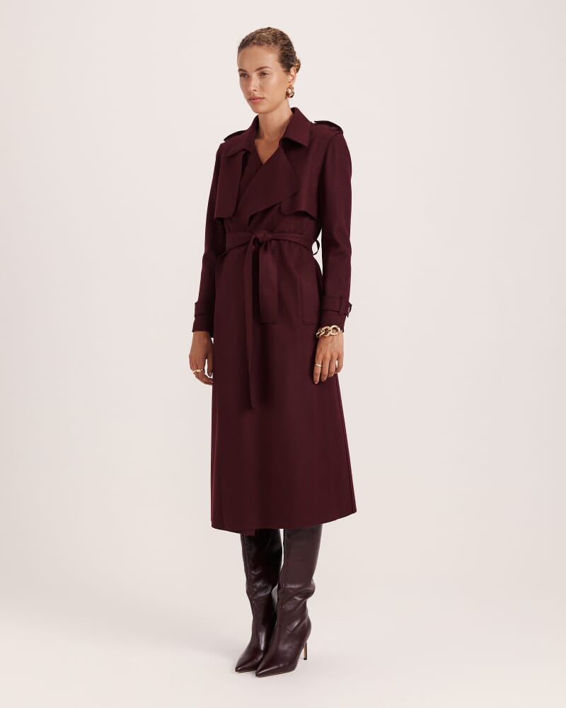 Karla Wool Longline Trench Coat in PLUM