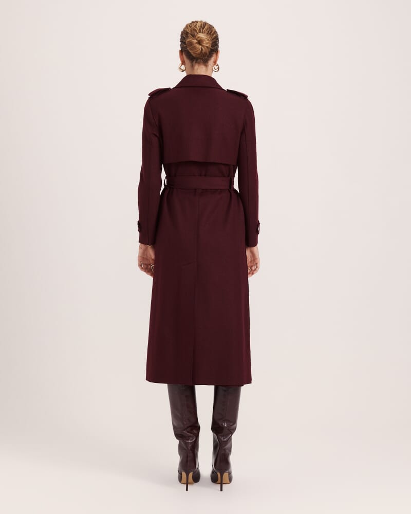 Karla Wool Longline Trench Coat in PLUM