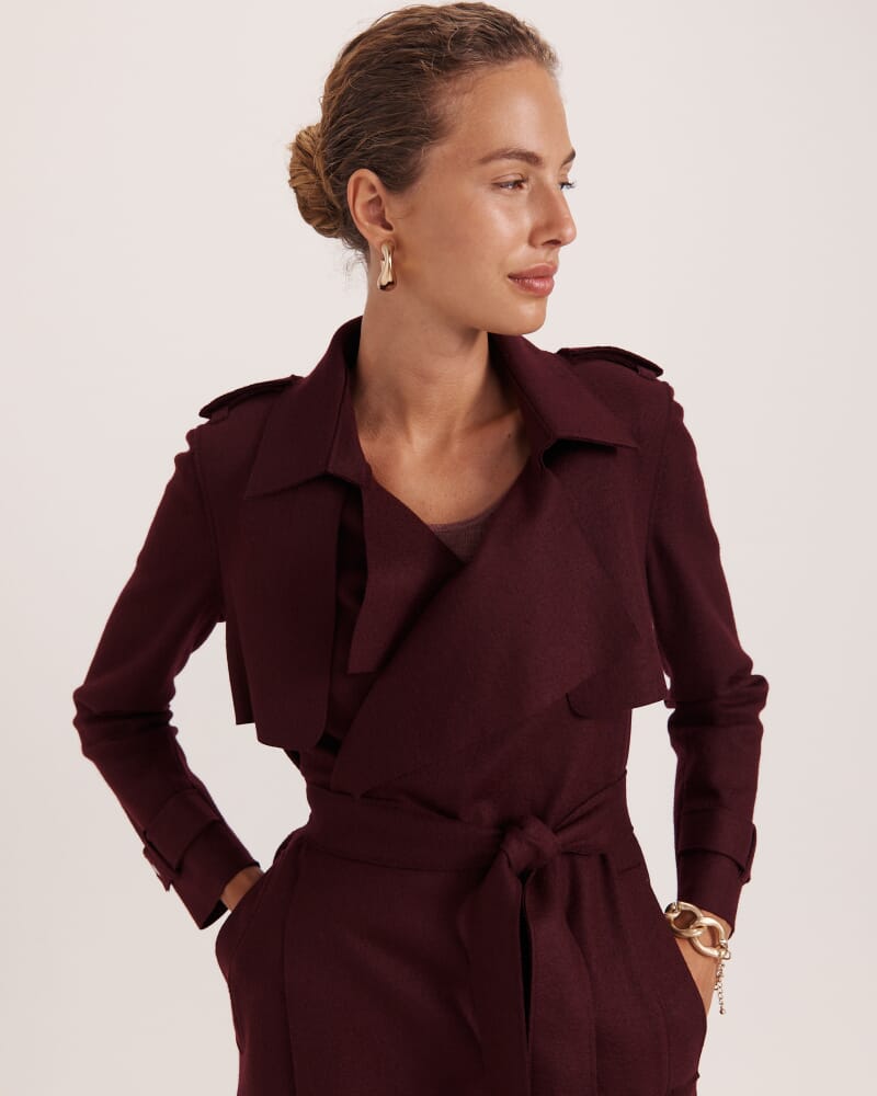 Karla Wool Longline Trench Coat in PLUM