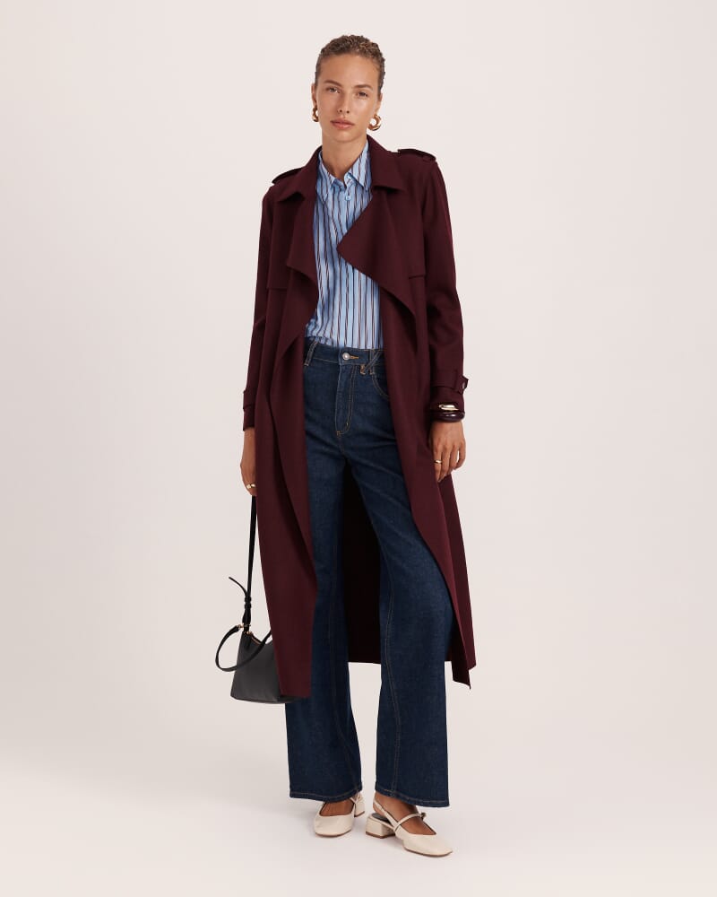Karla Wool Longline Trench Coat in PLUM