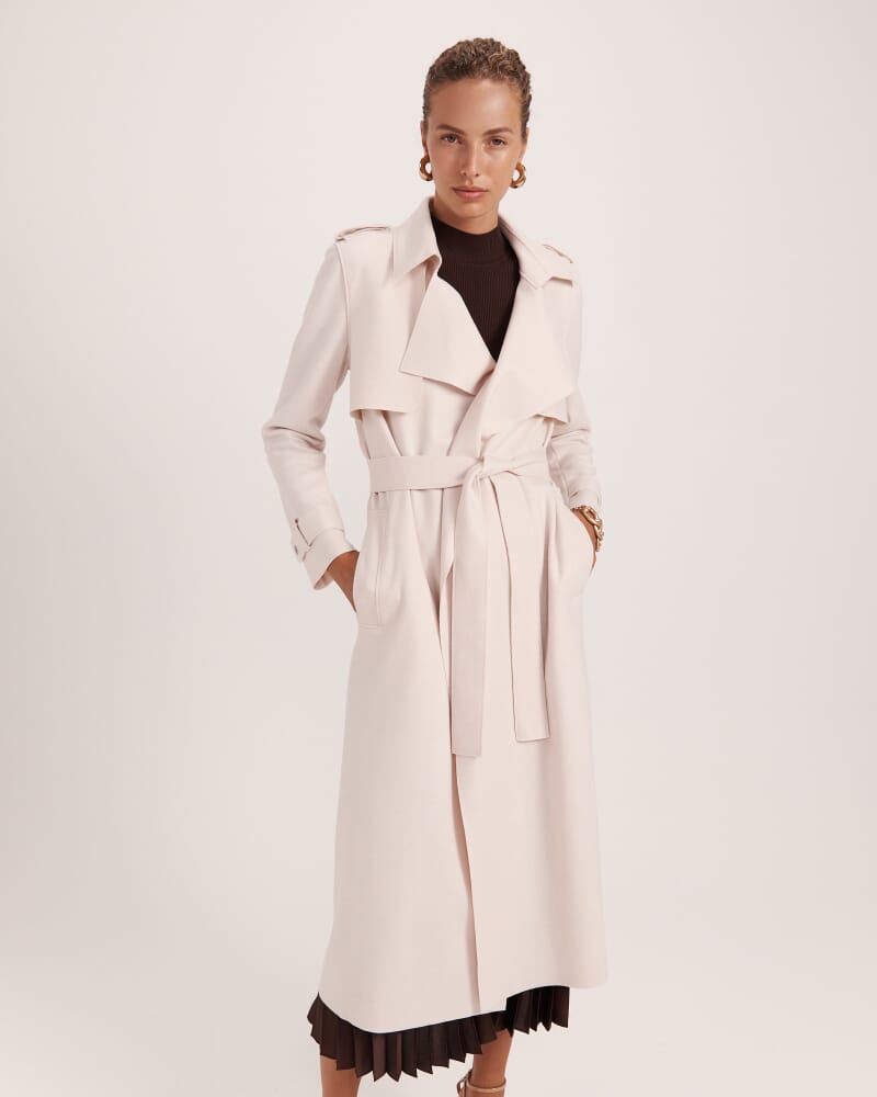 Karla Wool Longline Trench Coat in SOFT STONE