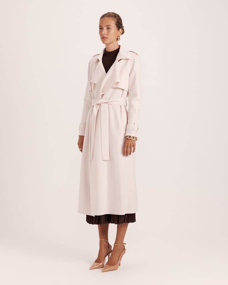 Karla Wool Longline Trench Coat in SOFT STONE