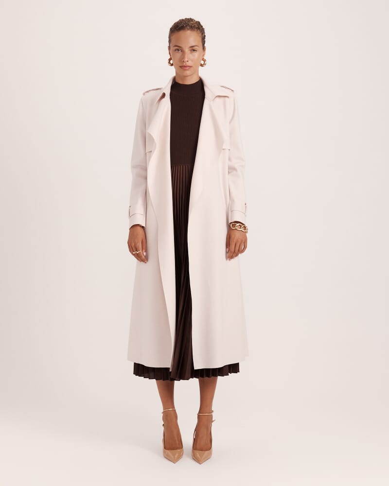 Karla Wool Longline Trench Coat in SOFT STONE