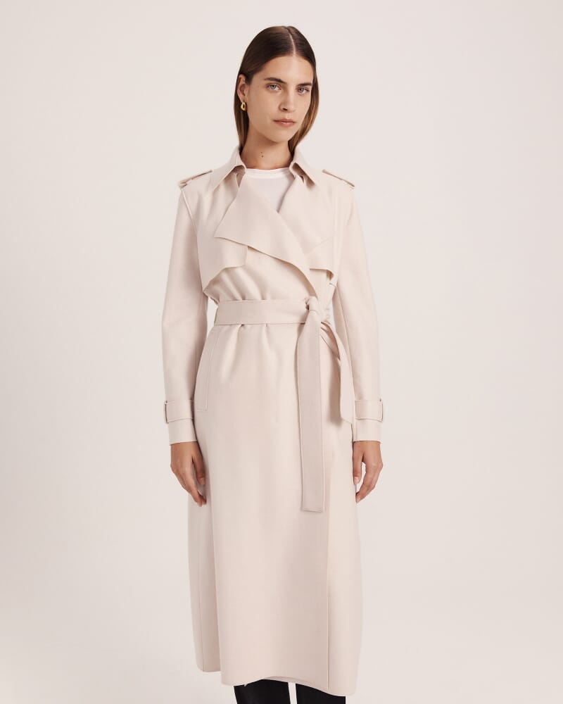 Karla Wool Longline Trench Coat in SOFT STONE