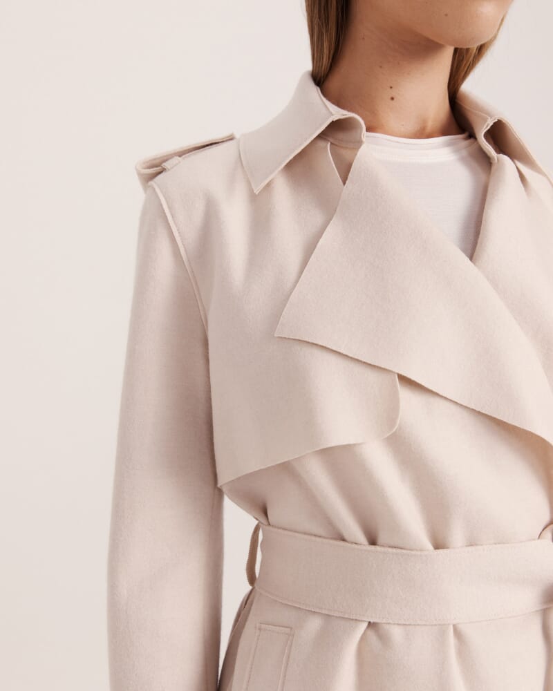 Karla Wool Longline Trench Coat in SOFT STONE