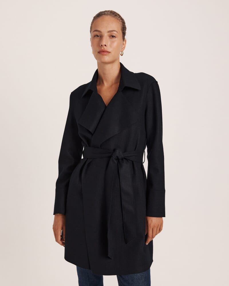 Karla Wool Short Trench in BLACK