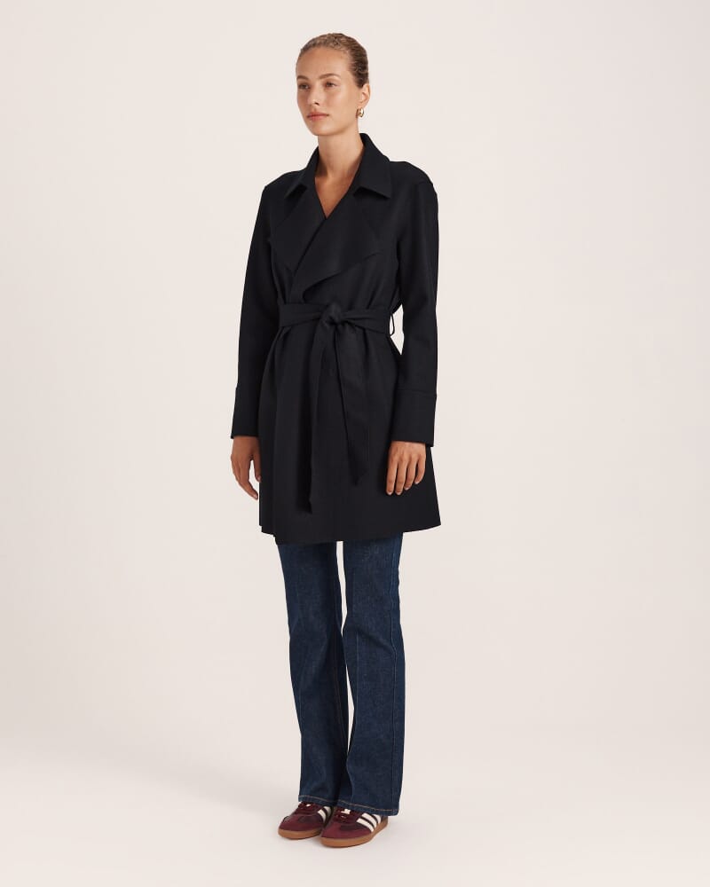 Karla Wool Short Trench in BLACK