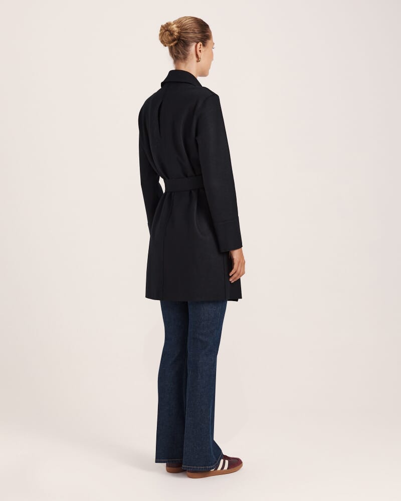 Karla Wool Short Trench in BLACK