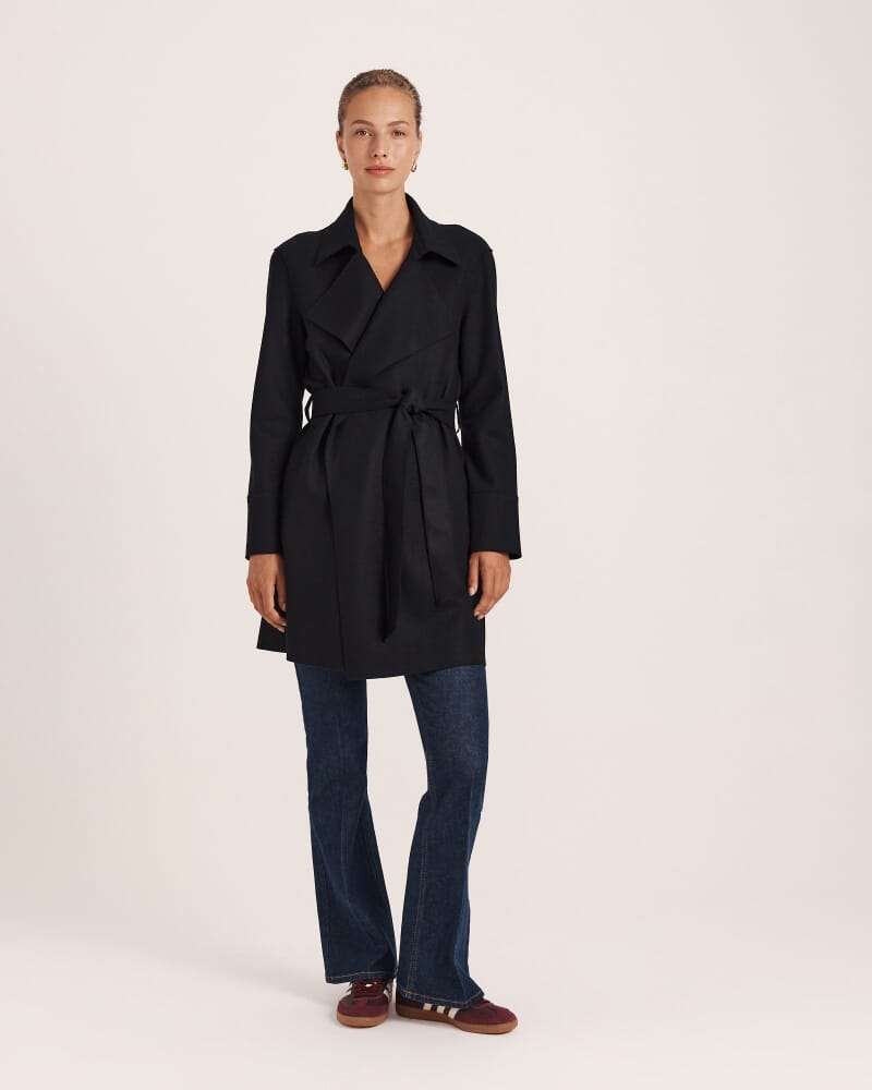 Karla Wool Short Trench in BLACK