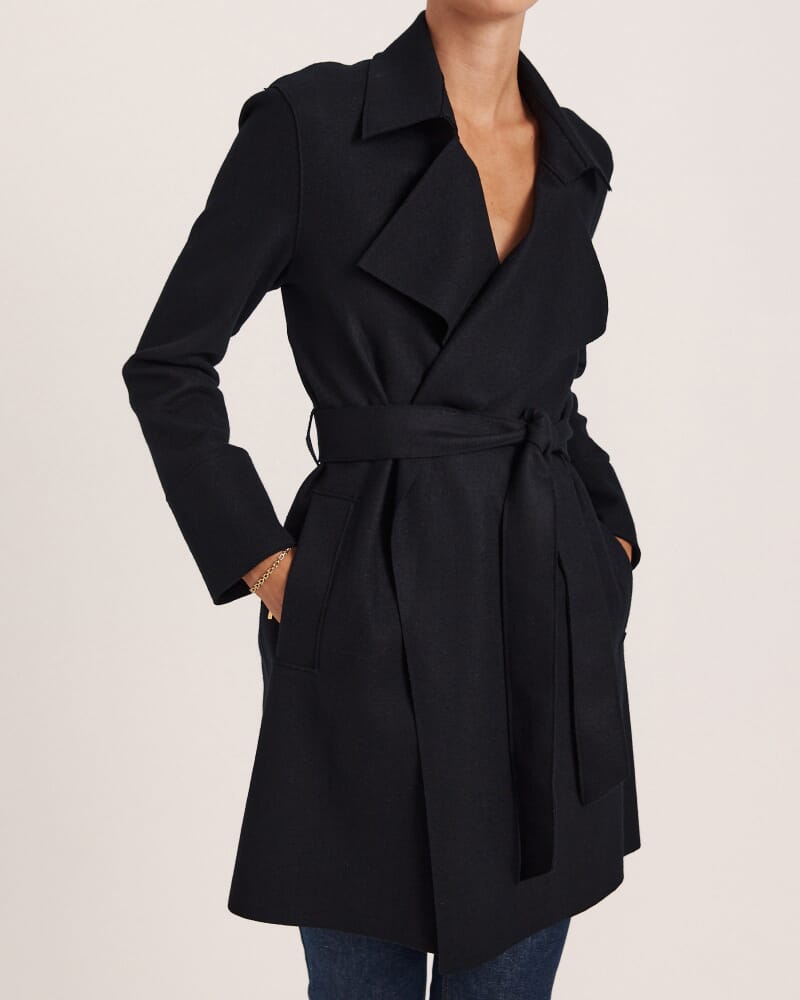Karla Wool Short Trench in BLACK