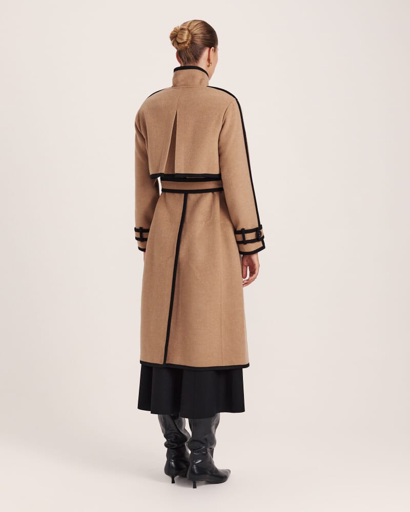 Kayla Wool Contrast Long Coat in CAMEL MELANGE