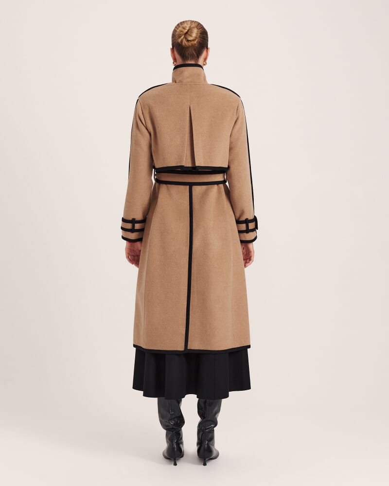 Kayla Wool Contrast Long Coat in CAMEL MELANGE