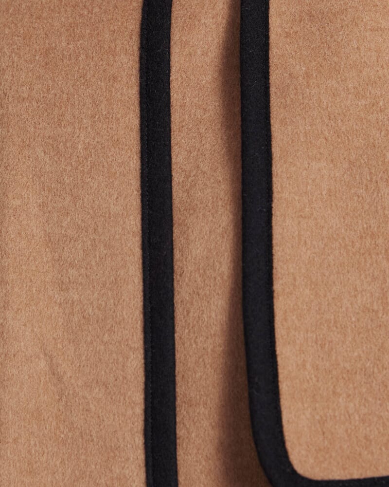 Kayla Wool Contrast Long Coat in CAMEL MELANGE