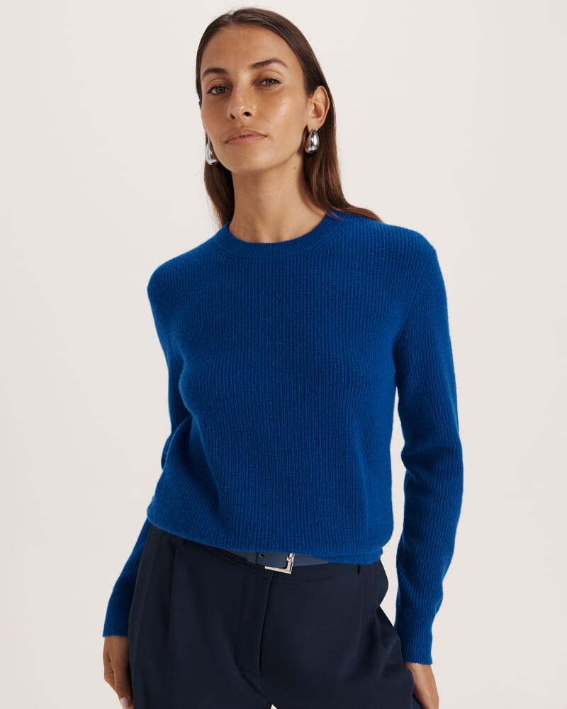 Nora Wool Cashmere Crew Knit in COBALT