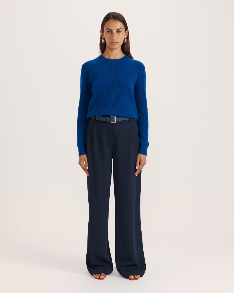 Nora Wool Cashmere Crew Knit in COBALT