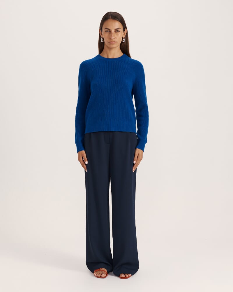 Nora Wool Cashmere Crew Knit in COBALT