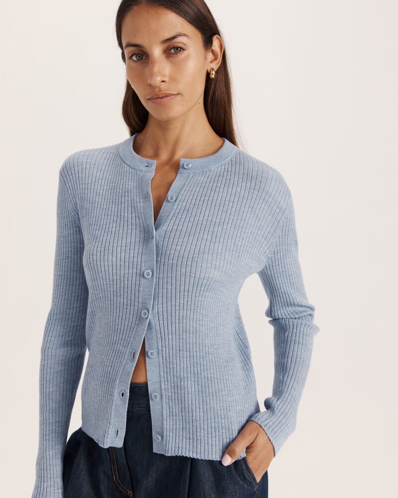Franka Merino Wool Cardigan in CHAMBRAY