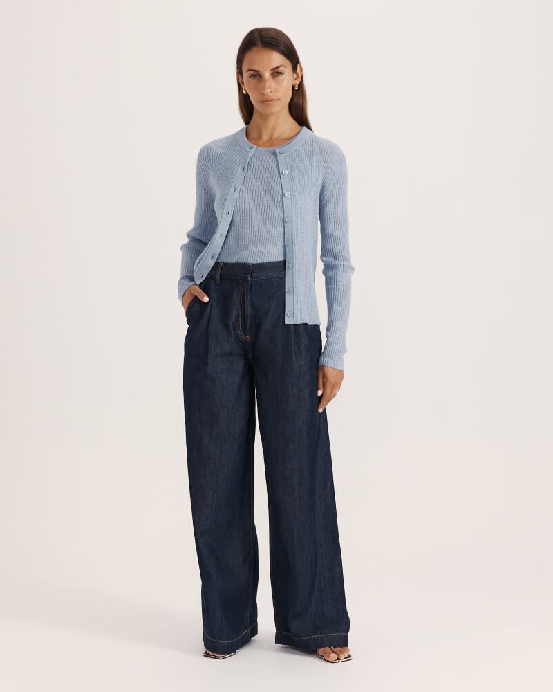 Franka Merino Wool Cardigan in CHAMBRAY