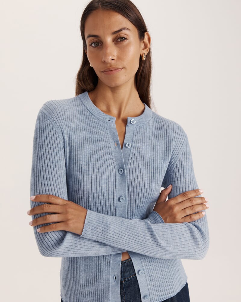 Franka Merino Wool Cardigan in CHAMBRAY