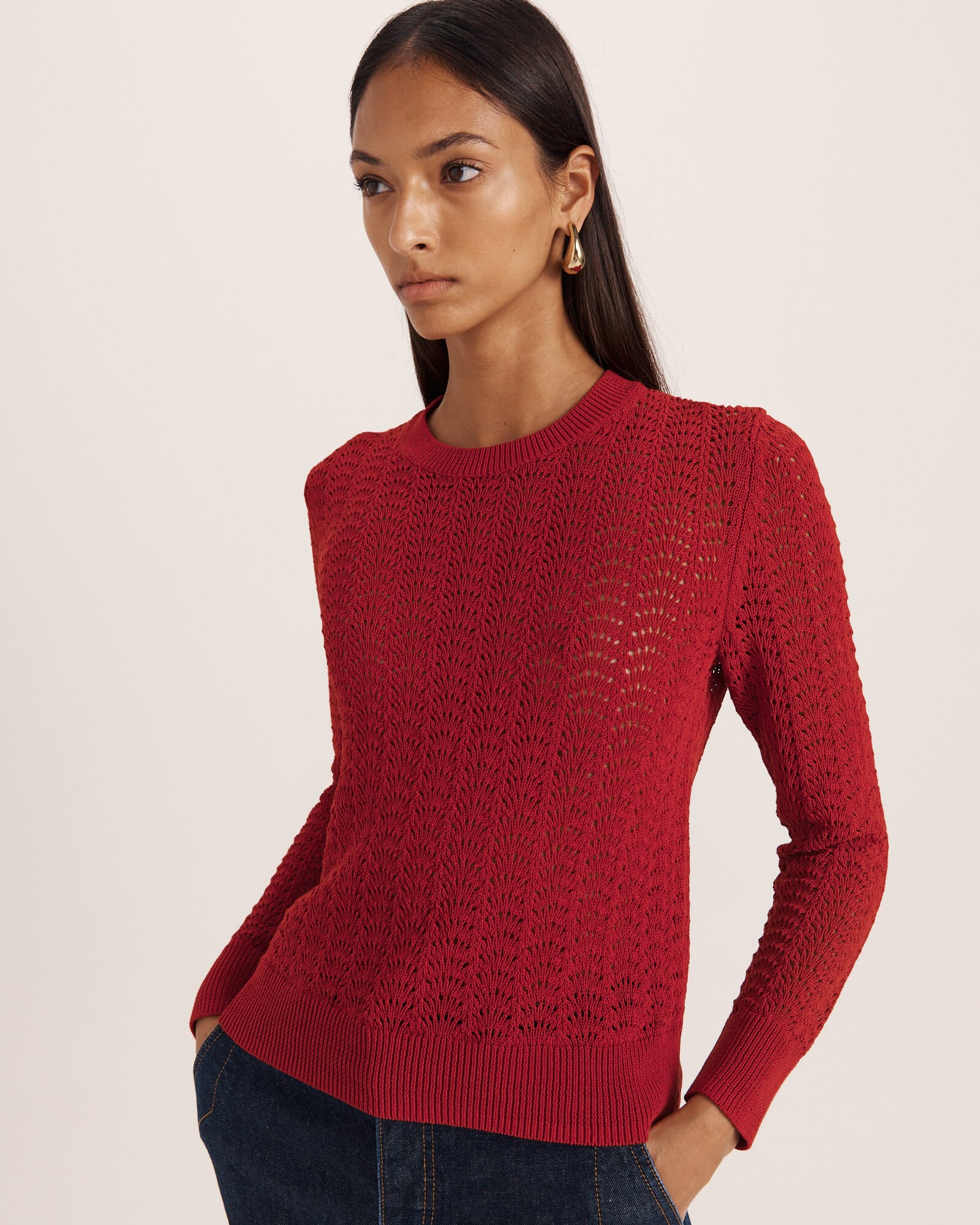 Prue Cotton Crochet Long Sleeve Knit