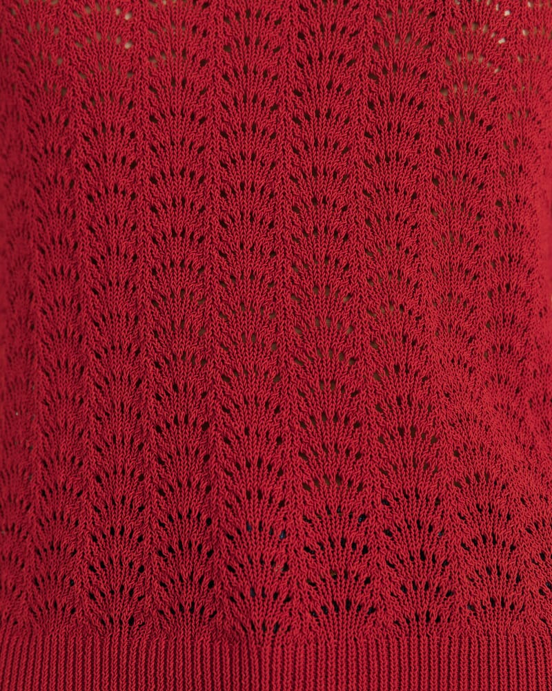 Prue Cotton Crochet Long Sleeve Knit in RUBY