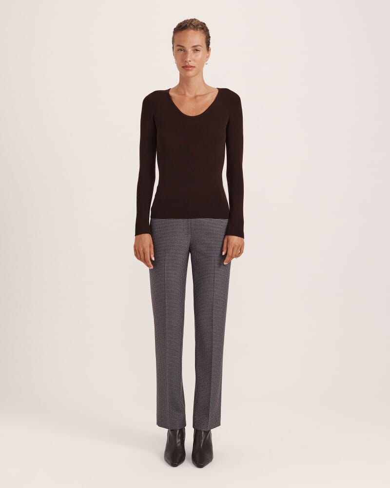 Janet Merino Wool Scoop Neck Knit in CAROB