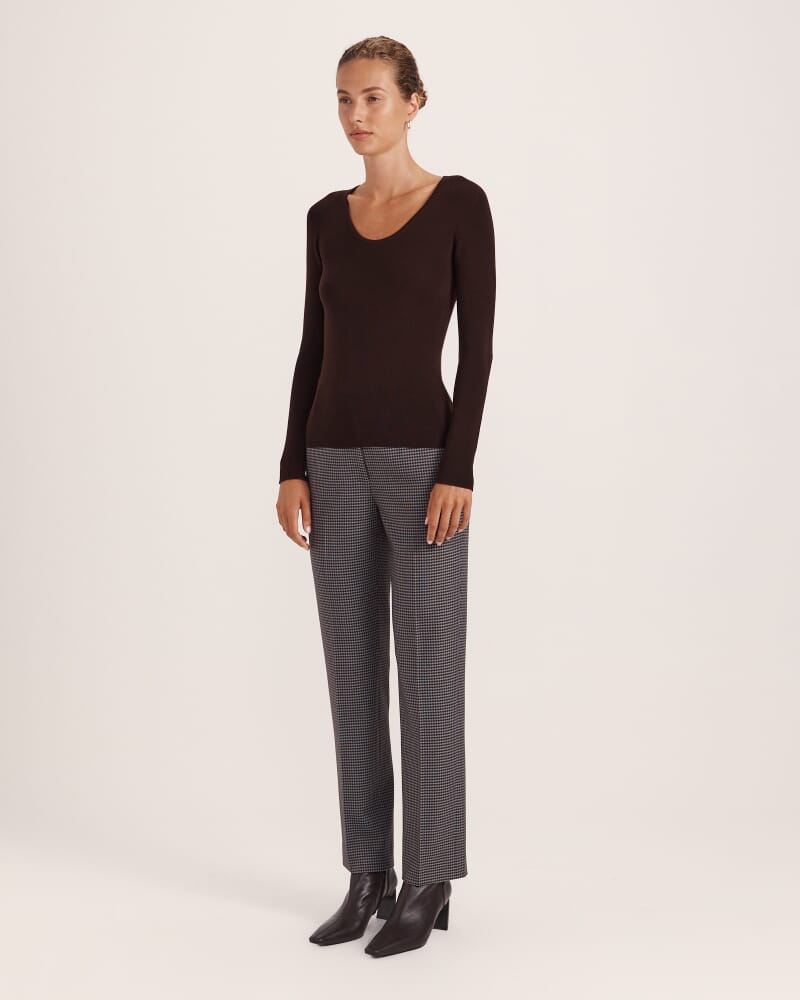 Janet Merino Wool Scoop Neck Knit in CAROB