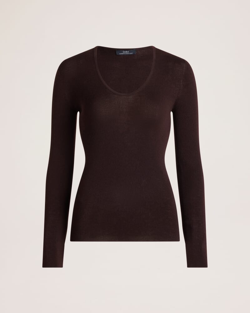 Janet Merino Wool Scoop Neck Knit in CAROB