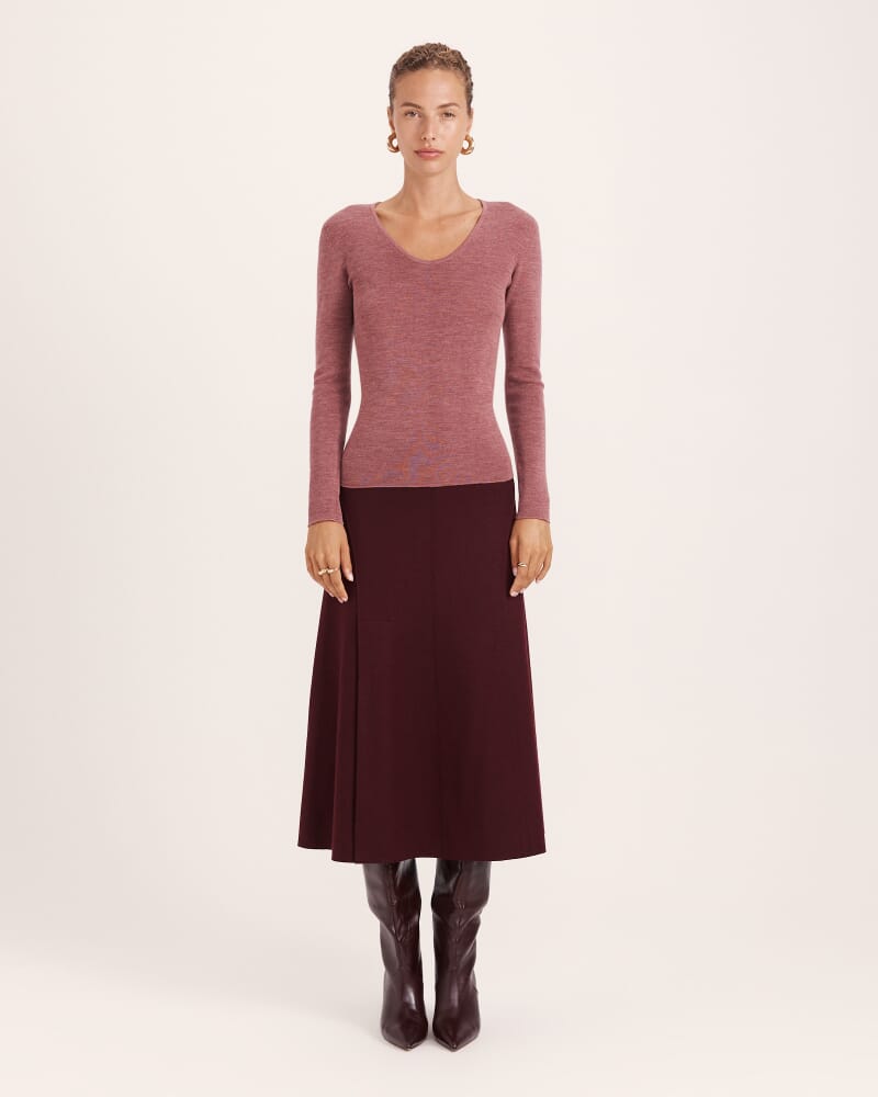 Janet Merino Wool Scoop Neck Knit in PINK MELANGE