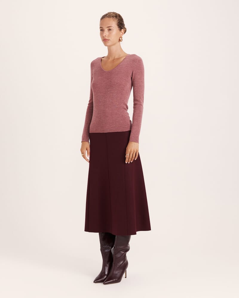 Janet Merino Wool Scoop Neck Knit in PINK MELANGE