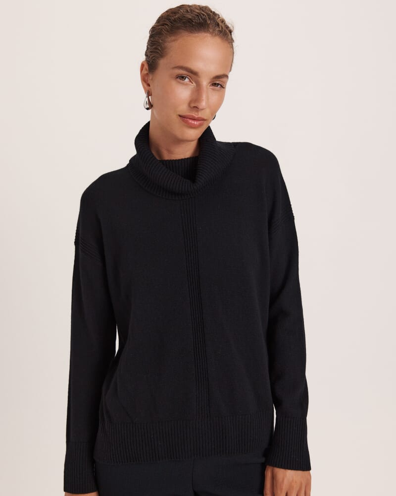 Claudia Wool Roll Neck Knit in BLACK