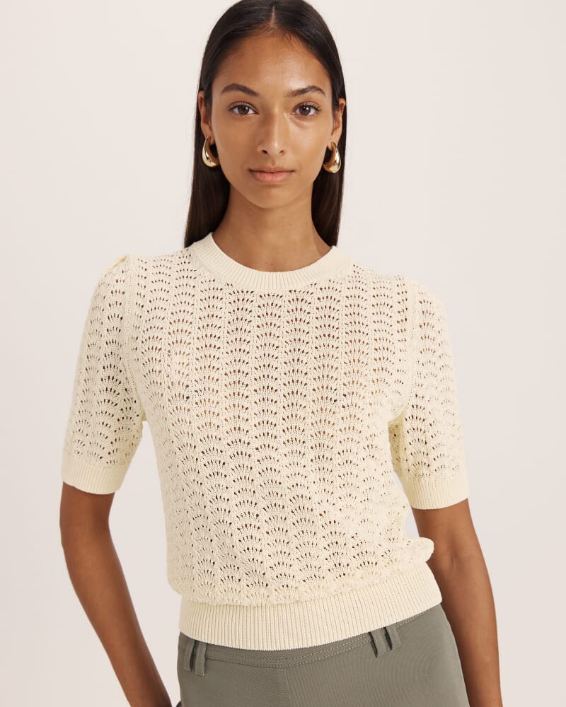 Prue Cotton Crochet Knit Top in BUTTER