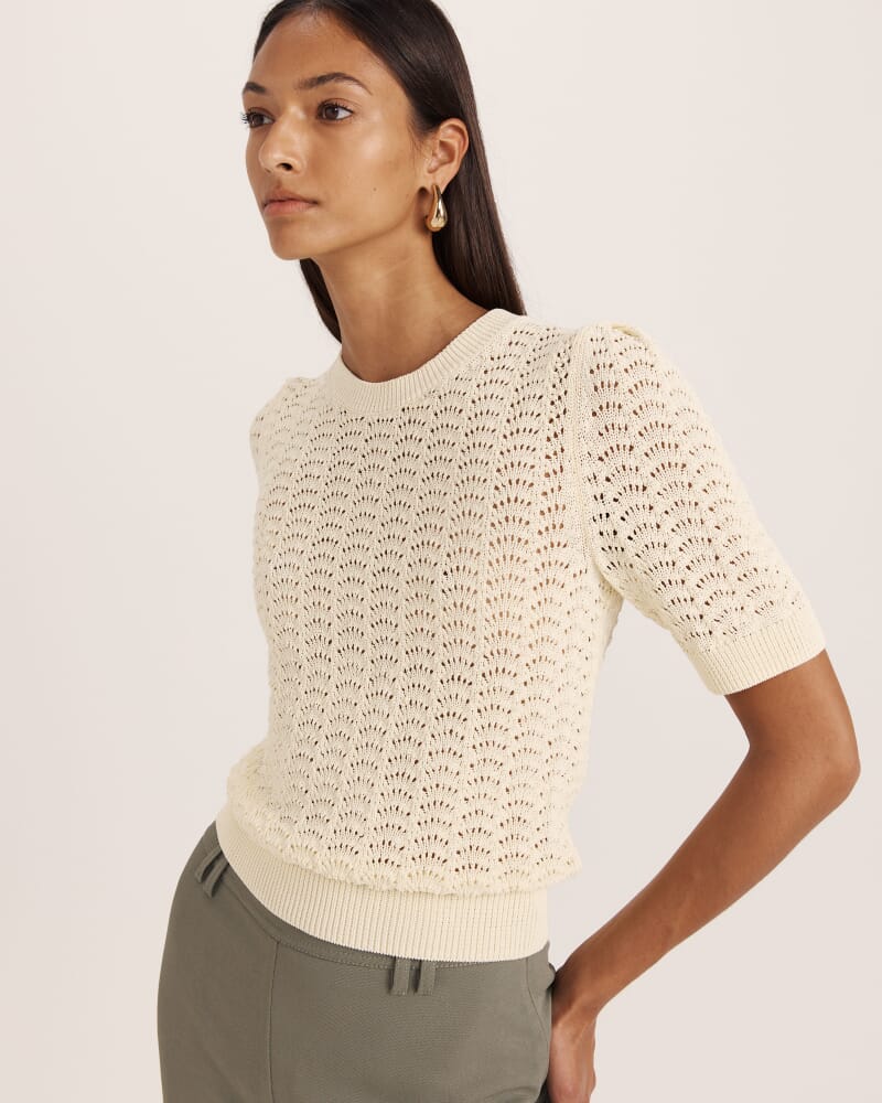 Prue Cotton Crochet Knit Top in BUTTER