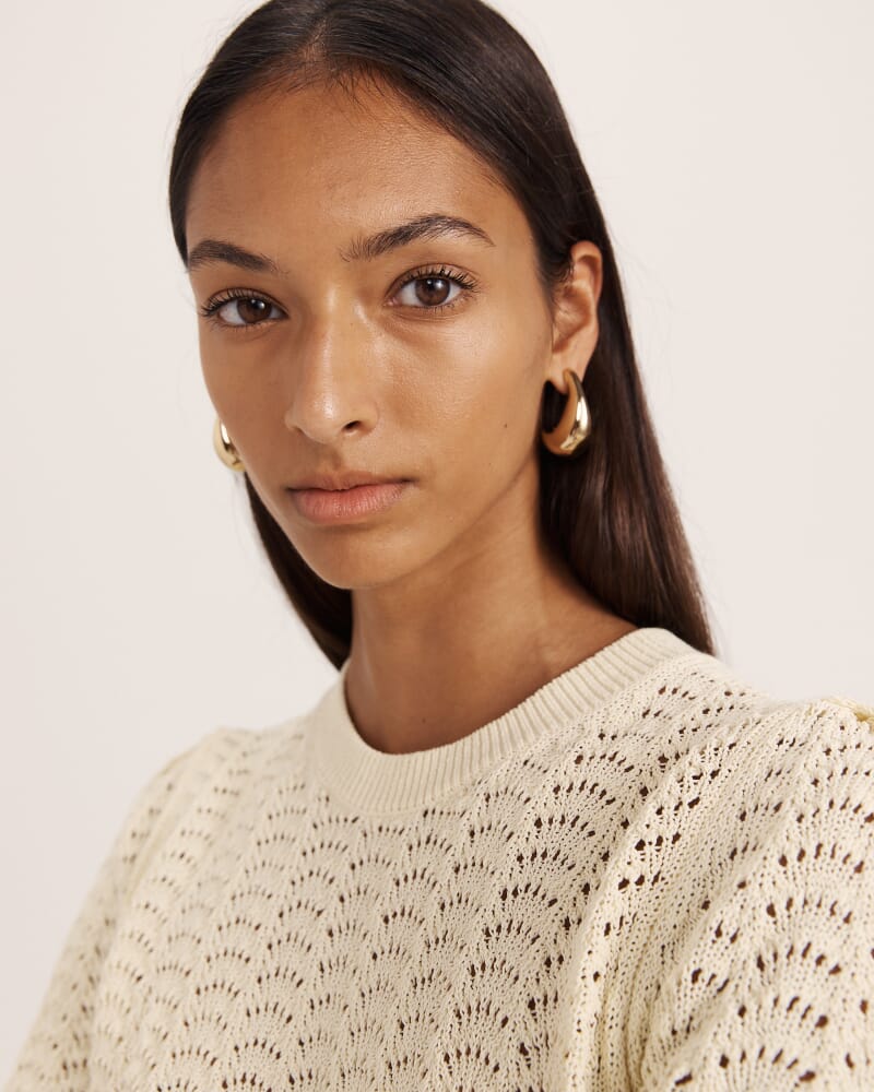 Prue Cotton Crochet Knit Top in BUTTER