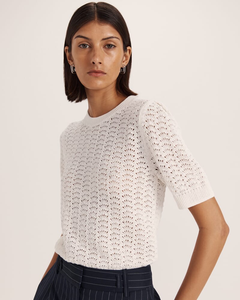 Prue Cotton Crochet Knit Top in MILK