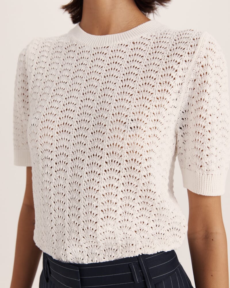 Prue Cotton Crochet Knit Top in MILK