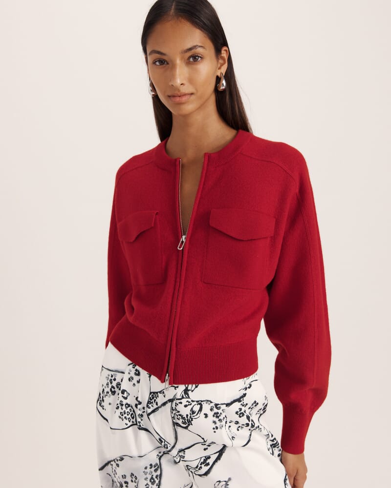 Amaya Boiled Wool Bomber in RUBY