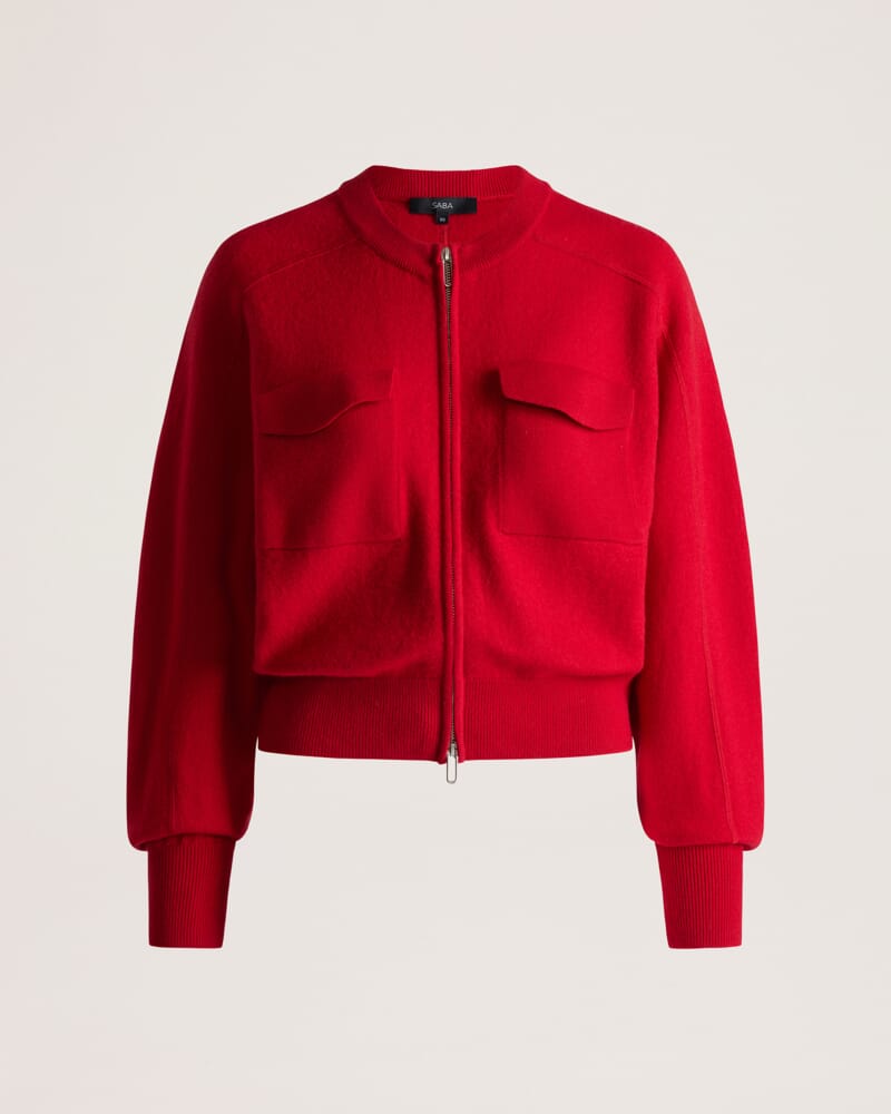 Amaya Boiled Wool Bomber in RUBY