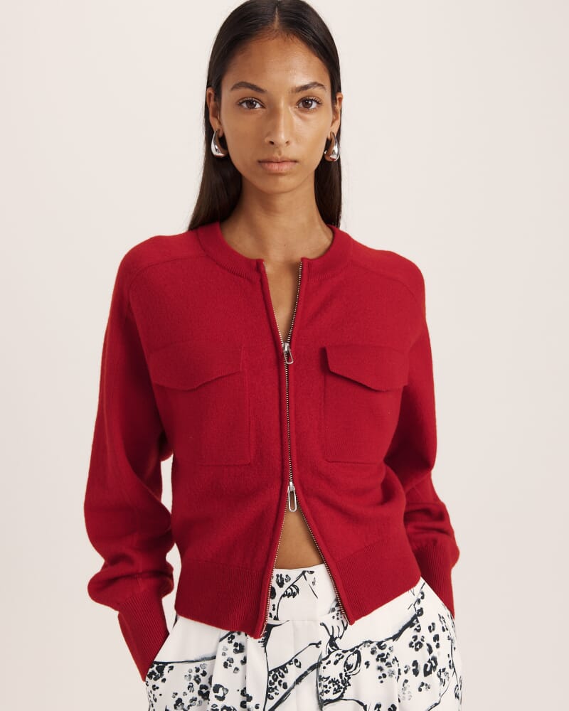Amaya Boiled Wool Bomber in RUBY