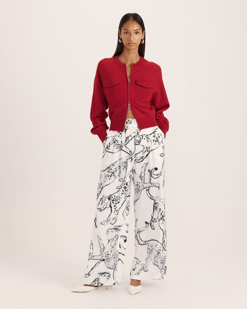 Amaya Boiled Wool Bomber in RUBY