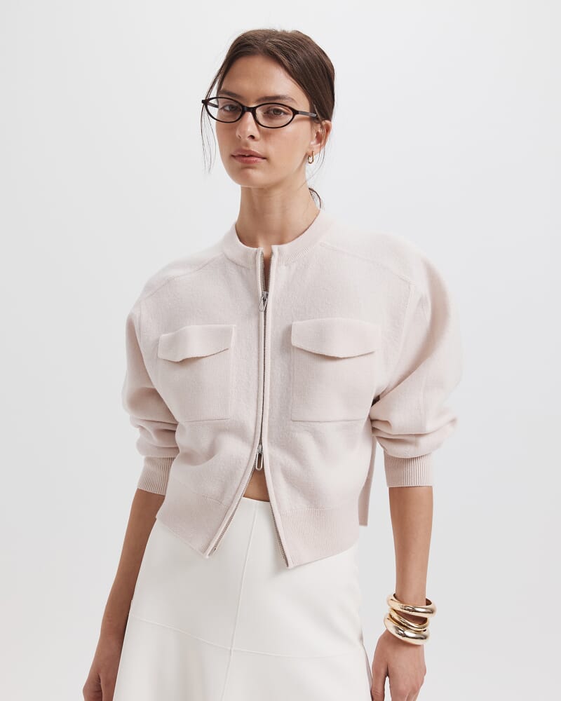 Amaya Boiled Wool Bomber in SOFT STONE