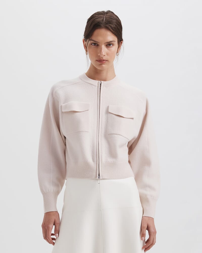 Amaya Boiled Wool Bomber in SOFT STONE