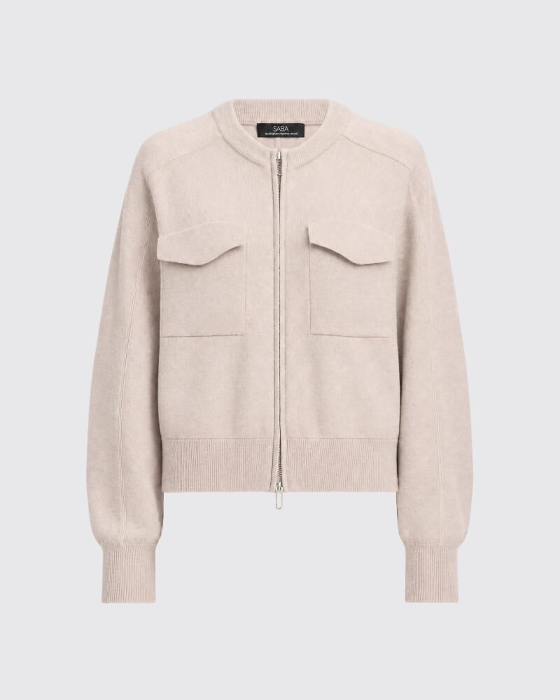 Amaya Boiled Wool Bomber in SOFT STONE