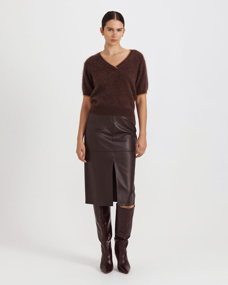 Wynter Wool Cashmere V Neck Knit in CHOCOLATE