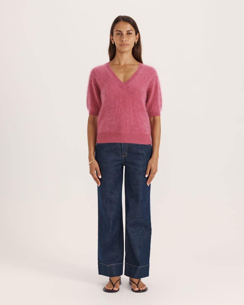 Wynter Wool Cashmere V Neck Knit in ROSE