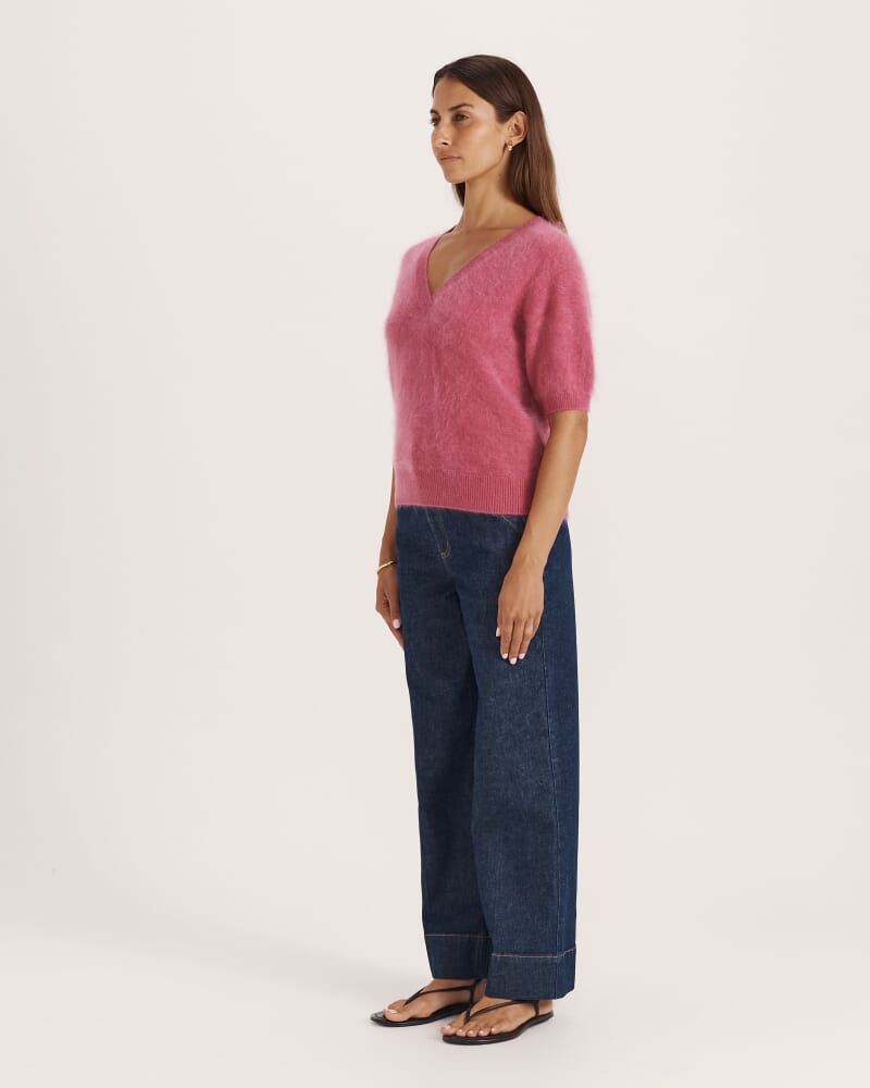 Wynter Wool Cashmere V Neck Knit in ROSE